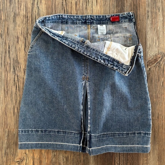 Levis Cavalry Jean Skirt Womens 8 Mis Blue Denim Side Zip Front Slit X Loops - Picture 6 of 10